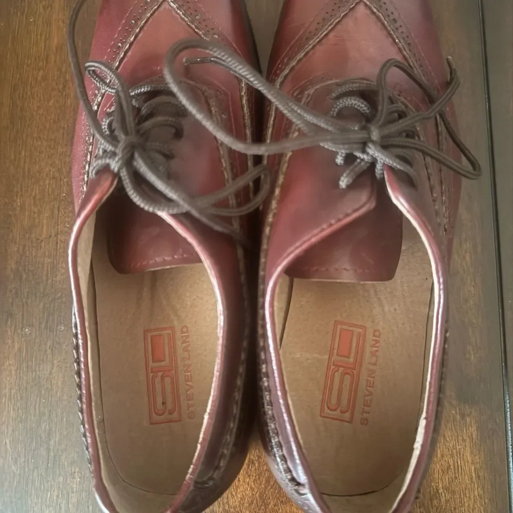 NWOT Steven Land Mens Leather Oxford Dress Shoes Size 8.5 Brick Red Lace-Up